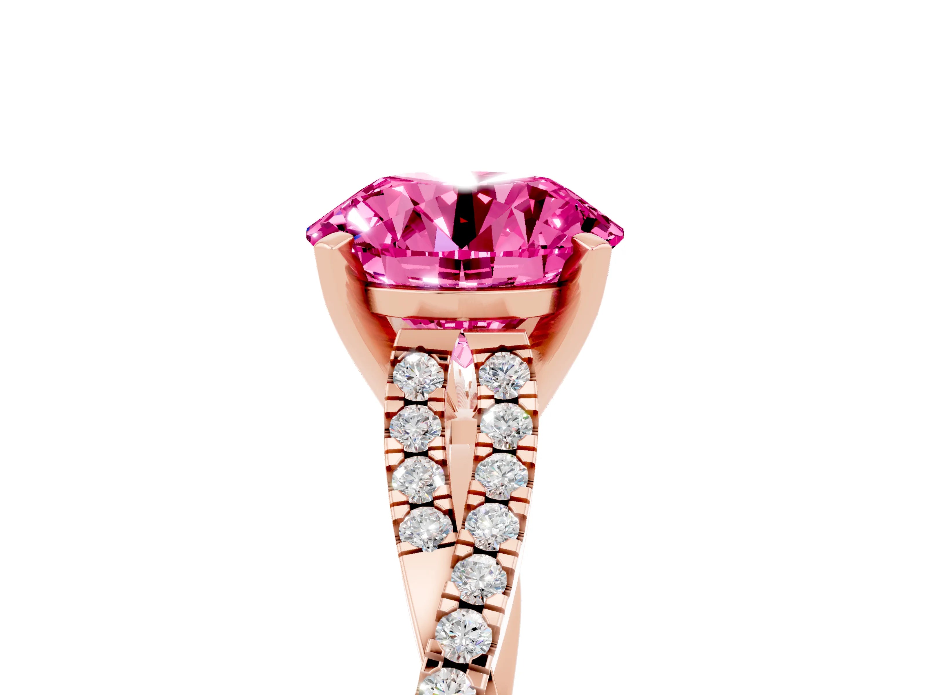 Rose gold Round Cut Pink Sapphire Solitaire Engagement Ring with Twisted Pavé Band and Four-Prong Setting_17