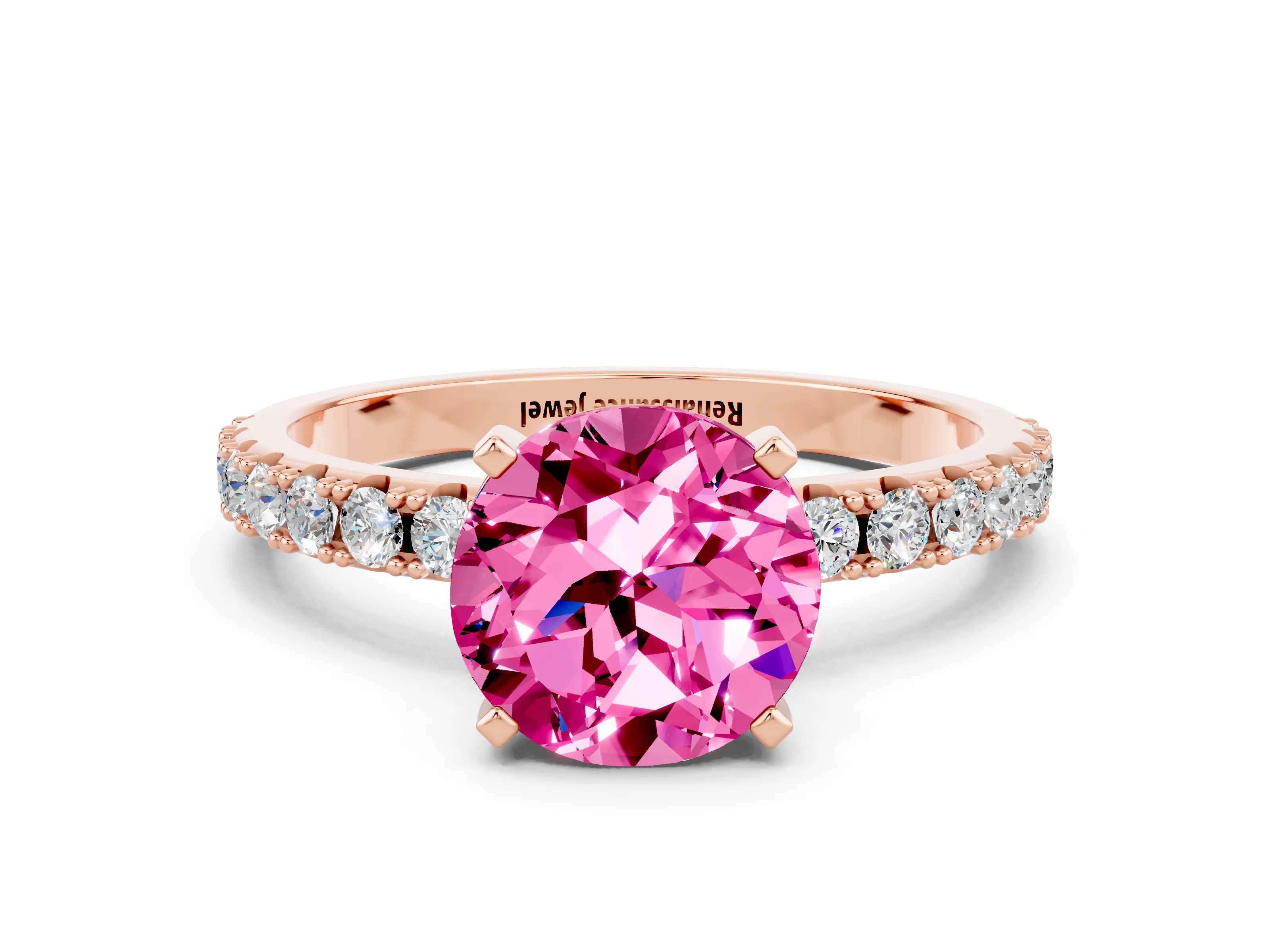 Rose gold Round Cut Pink Sapphire Solitaire Pavé Band with Four-Prong Setting_24