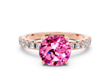 Rose gold Round Cut Pink Sapphire Solitaire Pavé Band with Four-Prong Setting_24