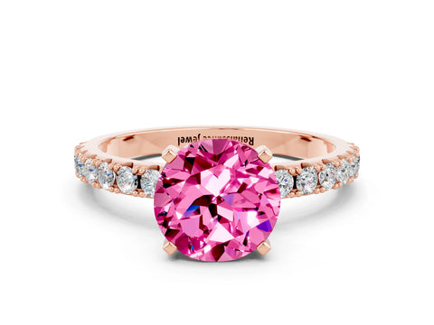 Rose gold Round Cut Pink Sapphire Solitaire Pavé Band with Four-Prong Setting_24