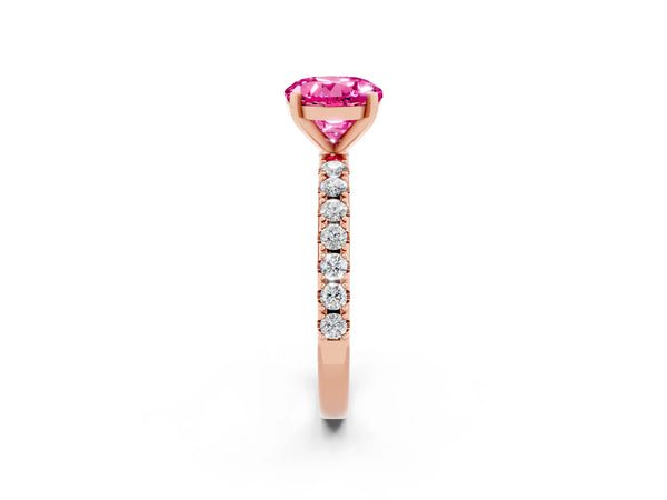 Rose gold Round Cut Pink Sapphire Solitaire Pavé Band with Four-Prong Setting