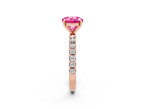 Rose gold Round Cut Pink Sapphire Solitaire Pavé Band with Four-Prong Setting_26