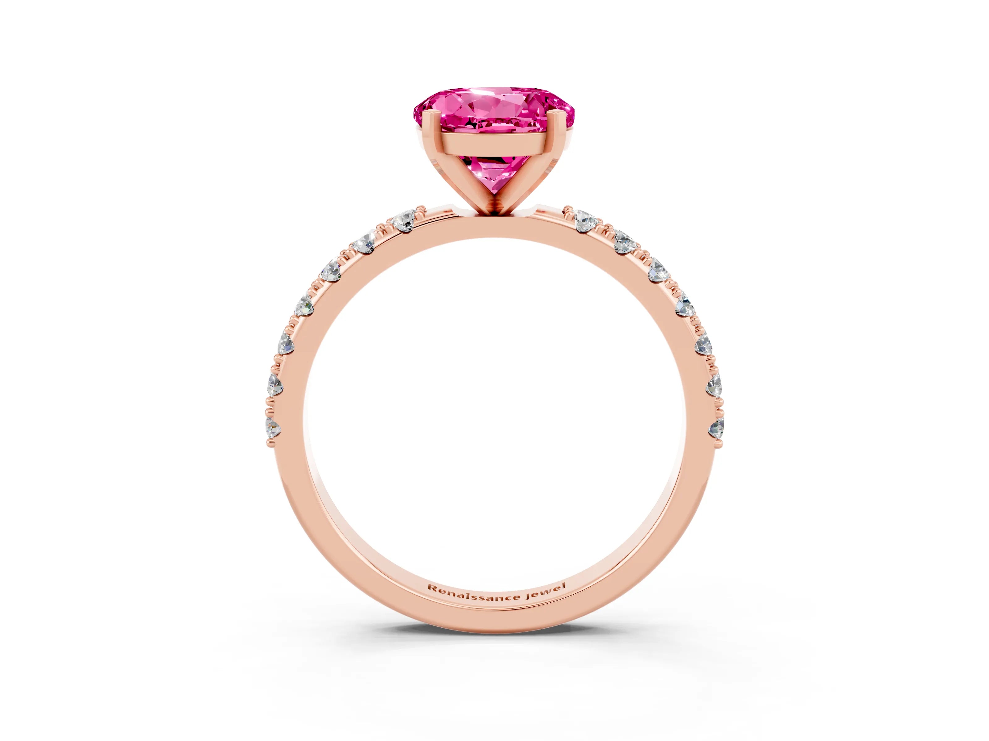 Rose gold Round Cut Pink Sapphire Solitaire Pavé Band with Four-Prong Setting_27