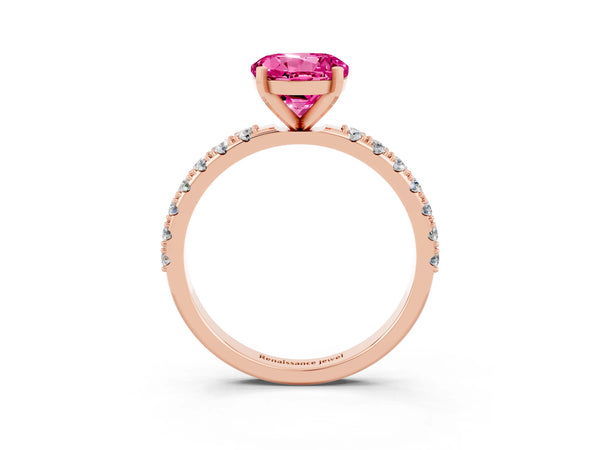 Rose gold Round Cut Pink Sapphire Solitaire Pavé Band with Four-Prong Setting