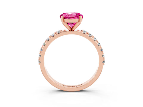 Rose gold Round Cut Pink Sapphire Solitaire Pavé Band with Four-Prong Setting_27