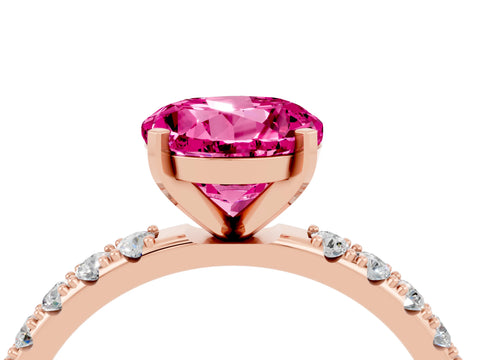 Rose gold Round Cut Pink Sapphire Solitaire Pavé Band with Four-Prong Setting_28