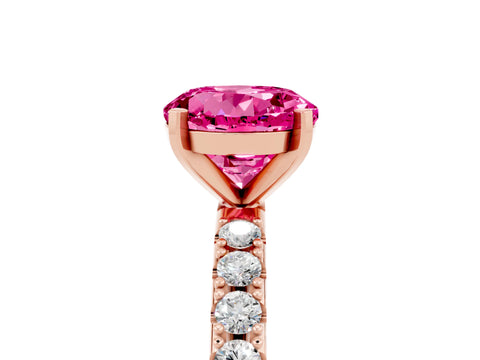 Rose gold Round Cut Pink Sapphire Solitaire Pavé Band with Four-Prong Setting_29