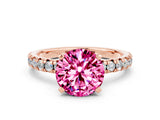 Rose gold Round Cut Pink Sapphire Solitaire Pavé Engagement Ring with Round Band and Prong Setting_12
