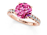 Rose gold Round Cut Pink Sapphire Solitaire Pavé Engagement Ring with Round Band and Prong Setting_13