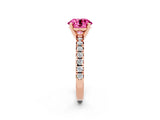 Rose gold Round Cut Pink Sapphire Solitaire Pavé Engagement Ring with Round Band and Prong Setting_14