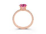 Rose gold Round Cut Pink Sapphire Solitaire Pavé Engagement Ring with Round Band and Prong Setting_15