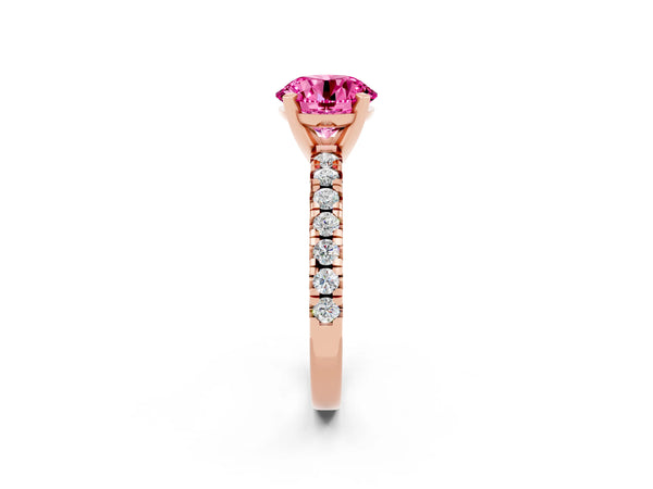 Rose gold Round Cut Pink Sapphire Solitaire Pavé Engagement Ring with Round Band and Prong Setting