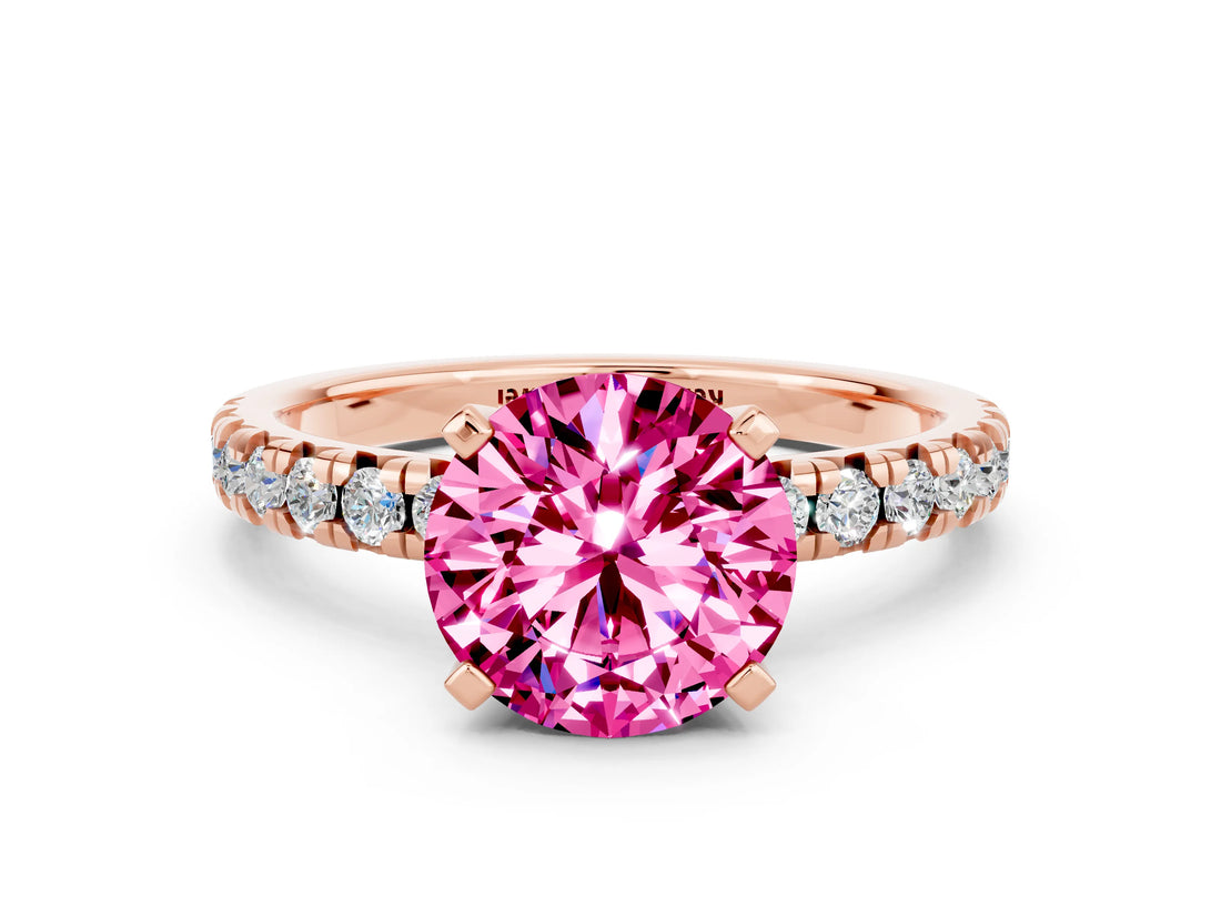 Rose gold Round Cut Pink Sapphire Solitaire Pavé Engagement Ring with Round Band and Prong Setting_60