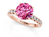 Rose gold Round Cut Pink Sapphire Solitaire Pavé Engagement Ring with Round Band and Prong Setting_61