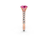 Rose gold Round Cut Pink Sapphire Solitaire Pavé Engagement Ring with Round Band and Prong Setting_62