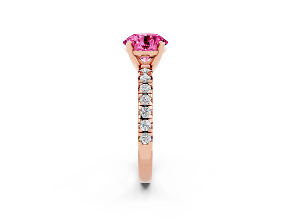 Rose gold Round Cut Pink Sapphire Solitaire Pavé Engagement Ring with Round Band and Prong Setting