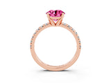 Rose gold Round Cut Pink Sapphire Solitaire Pavé Engagement Ring with Round Band and Prong Setting_63