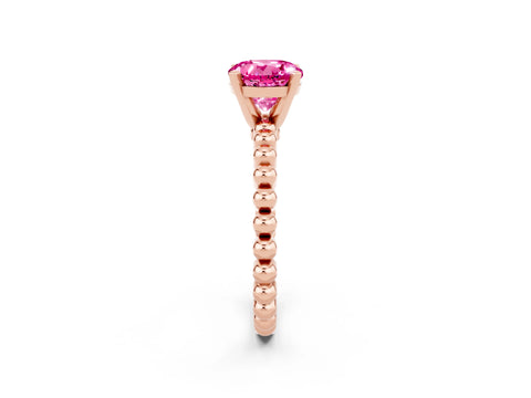 Rose gold Round Cut Pink Sapphire Solitaire Ring with Beaded Band and Prong Setting_2
