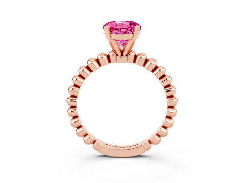 Rose gold Round Cut Pink Sapphire Solitaire Ring with Beaded Band and Prong Setting_3