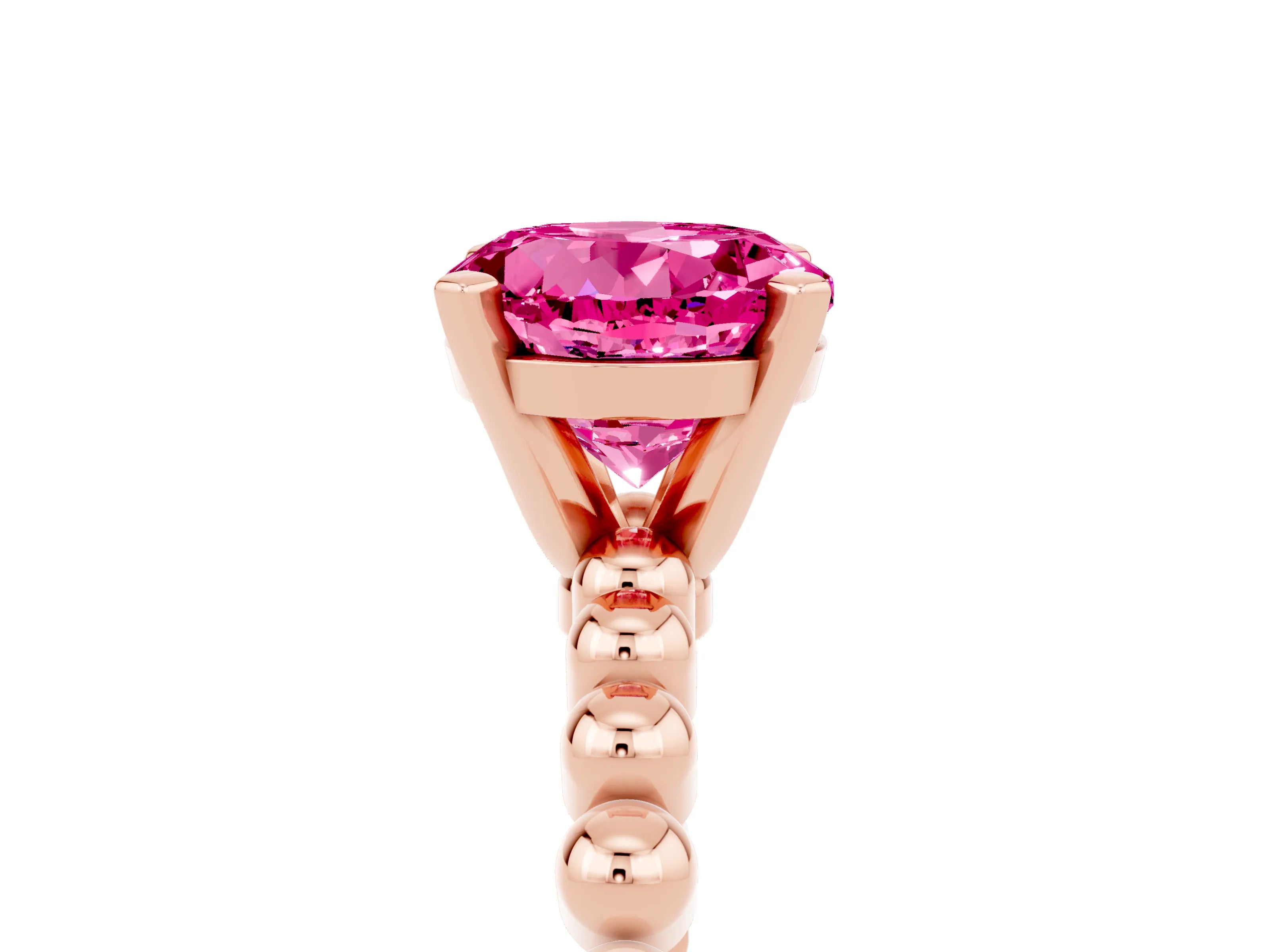 Rose gold Round Cut Pink Sapphire Solitaire Ring with Beaded Band and Prong Setting_5