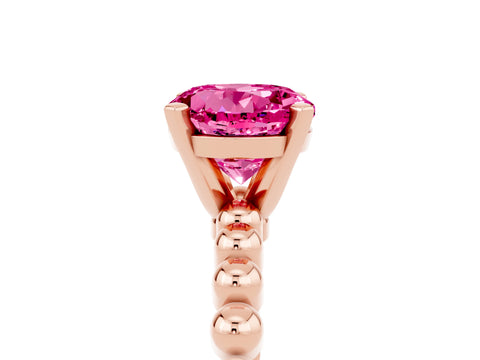 Rose gold Round Cut Pink Sapphire Solitaire Ring with Beaded Band and Prong Setting_5