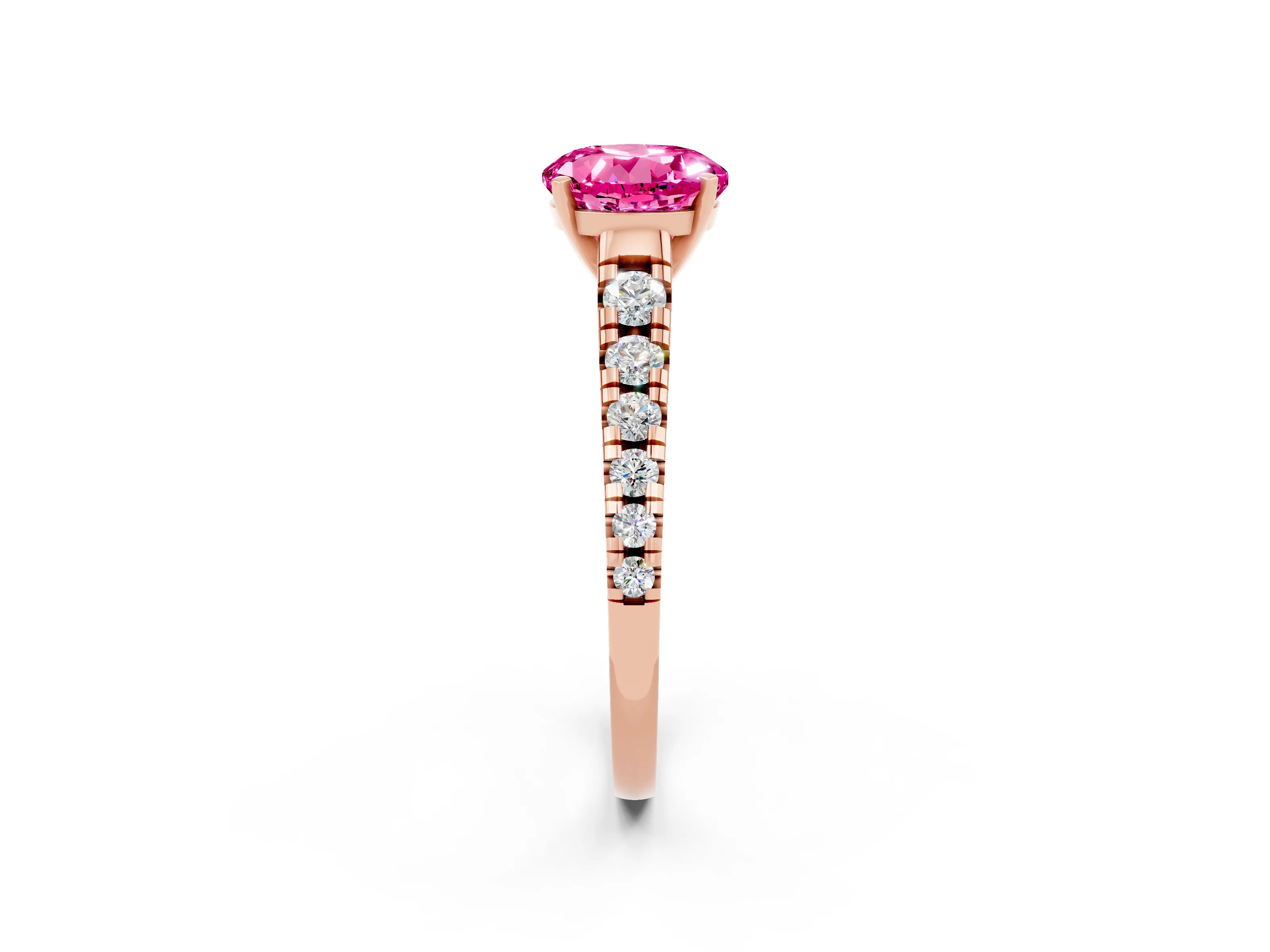 Rose gold Round Cut Pink Sapphire Solitaire Ring with Cathedral Setting and Pavé Band_26