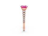 Rose gold Round Cut Pink Sapphire Solitaire Ring with Cathedral Setting and Pavé Band_26