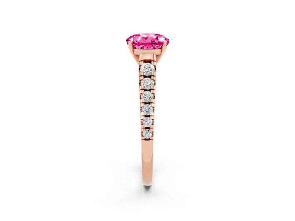 Rose gold Round Cut Pink Sapphire Cathedral Solitaire Ring with Round  Pavé Band