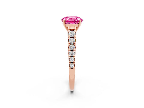 Rose gold Round Cut Pink Sapphire Solitaire Ring with Cathedral Setting and Pavé Band_26