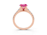 Rose gold Round Cut Pink Sapphire Solitaire Ring with Cathedral Setting and Pavé Band_27