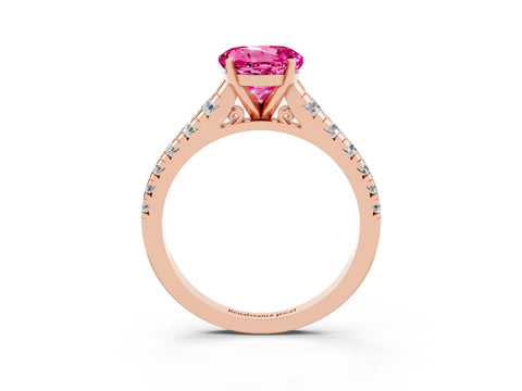 Rose gold Round Cut Pink Sapphire Solitaire Ring with Cathedral Setting and Pavé Band_27