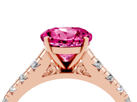 Rose gold Round Cut Pink Sapphire Solitaire Ring with Cathedral Setting and Pavé Band_28