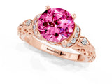 Rose gold Round Cut Pink Sapphire Solitaire Ring with Filigree Band and Four-Prong Setting_49