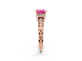 Rose gold Round Cut Pink Sapphire Solitaire Ring with Filigree Band and Four-Prong Setting_50