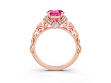 Rose gold Round Cut Pink Sapphire Solitaire Ring with Filigree Band and Four-Prong Setting_51