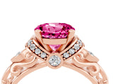 Rose gold Round Cut Pink Sapphire Solitaire Ring with Filigree Band and Four-Prong Setting_52