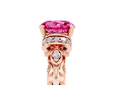 Rose gold Round Cut Pink Sapphire Solitaire Ring with Filigree Band and Four-Prong Setting_53