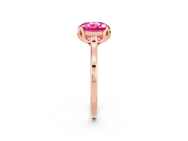 Rose gold Round Cut Pink Sapphire Solitaire Ring with Flower Prong Setting and Classic Band