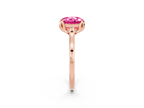 Rose gold Round Cut Pink Sapphire Solitaire Ring with Flower Prong Setting and Classic Band_14