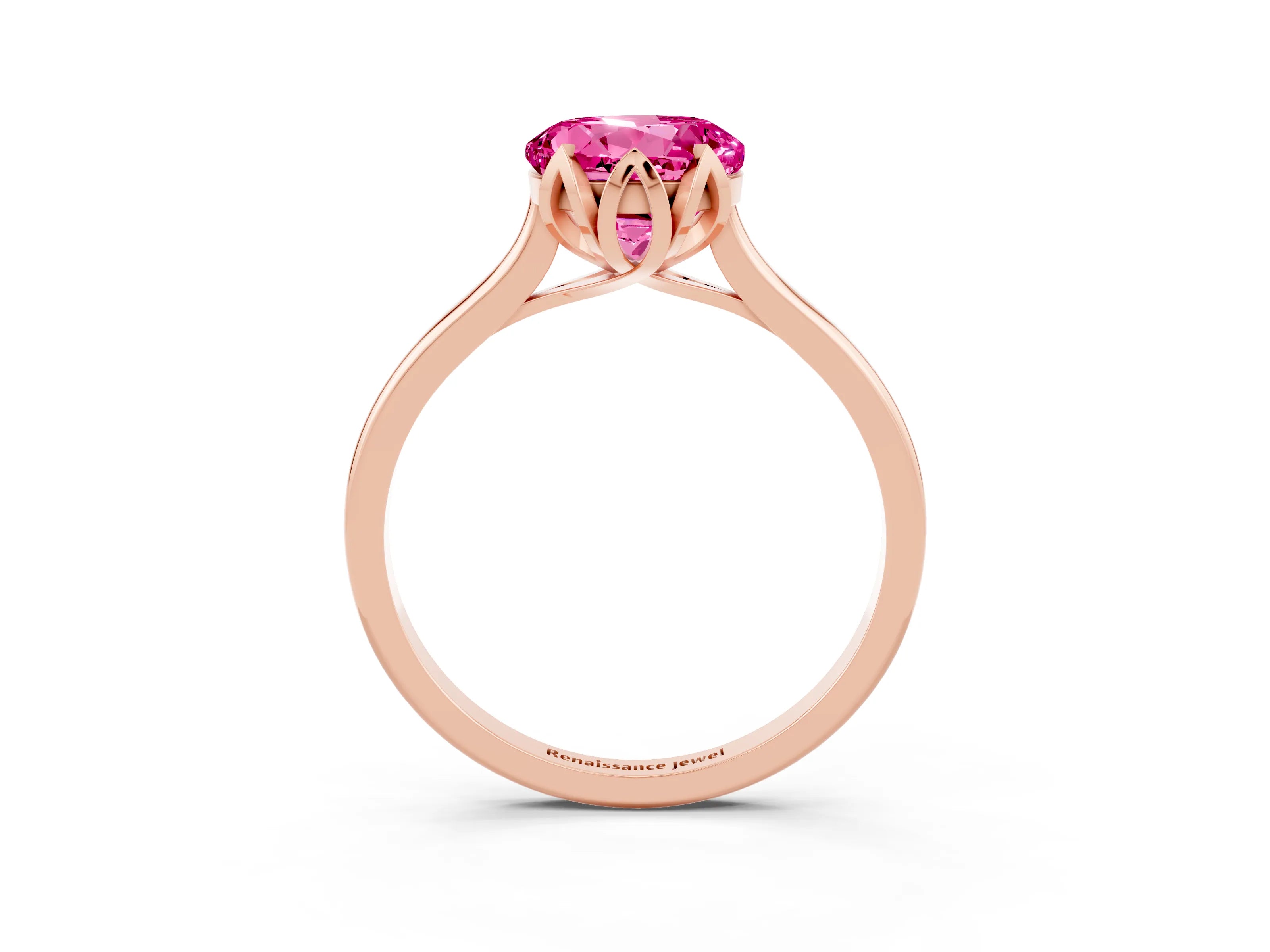 Rose gold Round Cut Pink Sapphire Solitaire Ring with Flower Prong Setting and Classic Band_15