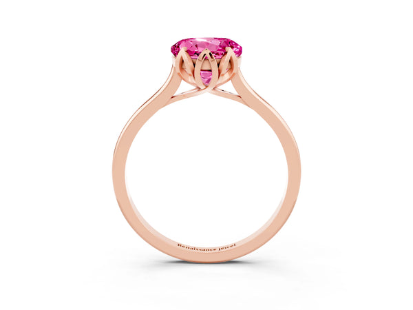 Rose gold Round Cut Pink Sapphire Solitaire Ring with Flower Prong Setting and Classic Band