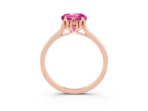 Rose gold Round Cut Pink Sapphire Solitaire Ring with Flower Prong Setting and Classic Band_15