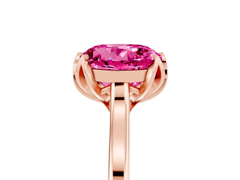 Rose gold Round Cut Pink Sapphire Solitaire Ring with Flower Prong Setting and Classic Band_17