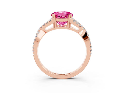Rose gold Round Cut Pink Sapphire Solitaire Ring with Four-Prong Setting and Twisted Pavé Band_15
