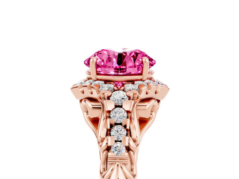 Rose gold Round Cut Pink Sapphire Solitaire Ring with Hidden Halo and Pavé Band_17
