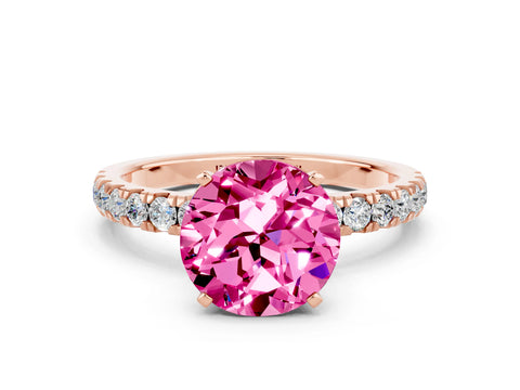 Rose gold Round Cut Pink Sapphire Solitaire Ring with Pavé Accents and Four-Prong Setting_24