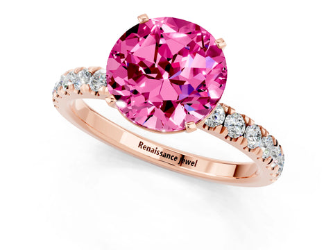 Rose gold Round Cut Pink Sapphire Solitaire Ring with Pavé Accents and Four-Prong Setting_25