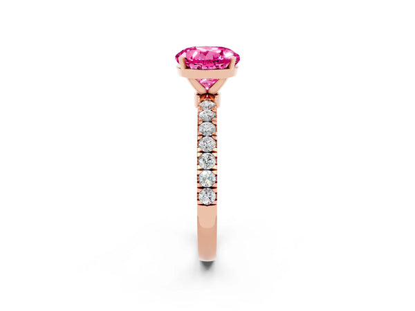 Rose gold Round Cut Pink Sapphire Solitaire Ring with Pavé Accents and Four-Prong Setting