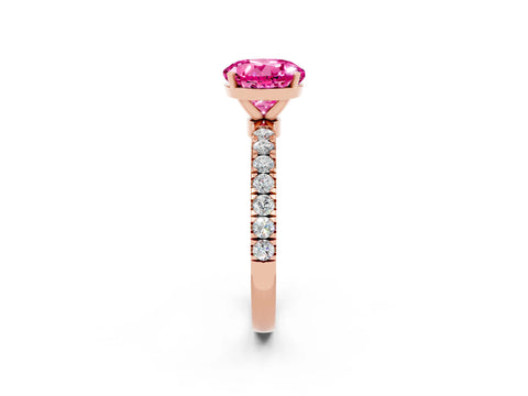 Rose gold Round Cut Pink Sapphire Solitaire Ring with Pavé Accents and Four-Prong Setting_26
