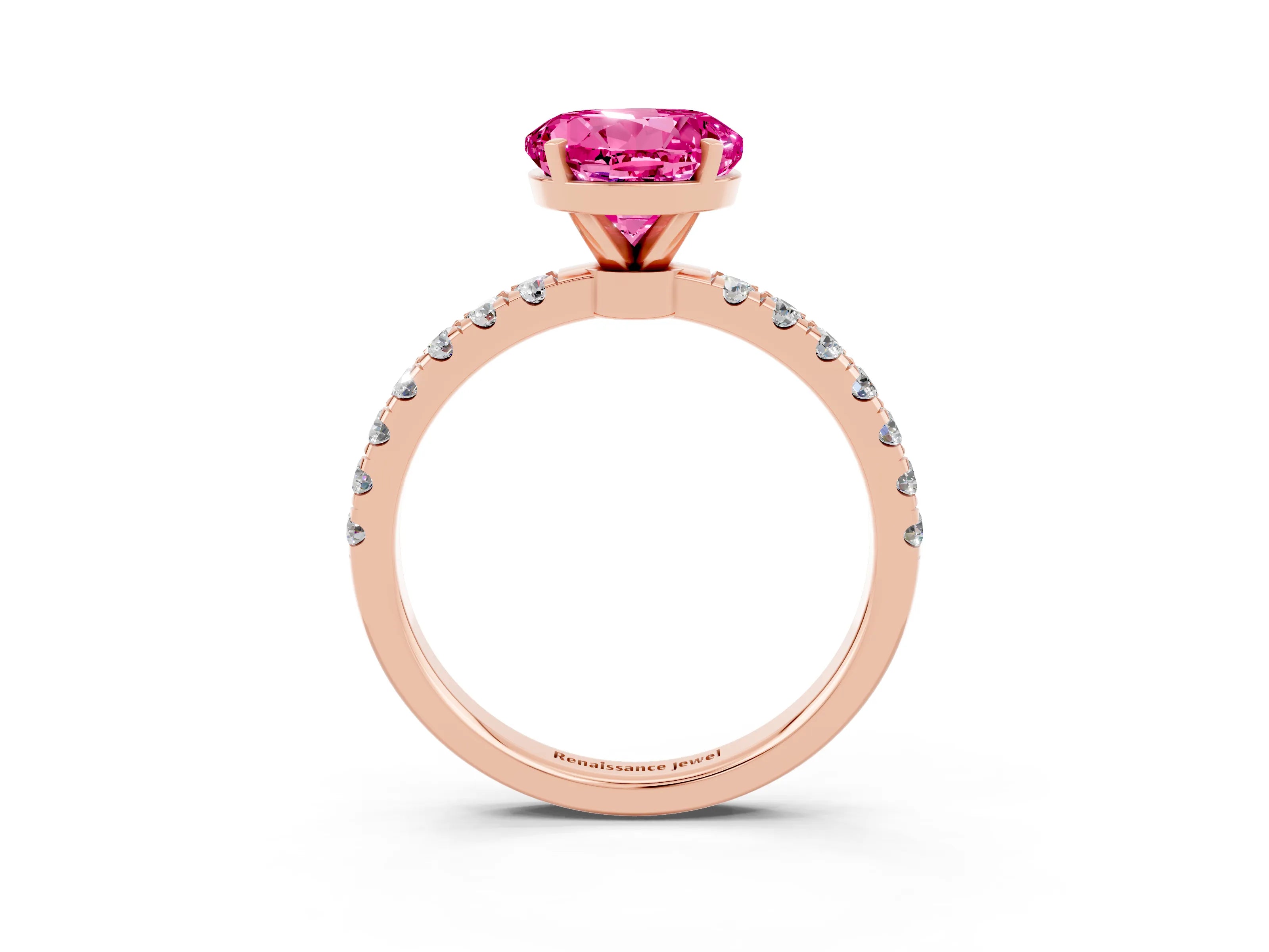 Rose gold Round Cut Pink Sapphire Solitaire Ring with Pavé Accents and Four-Prong Setting_27